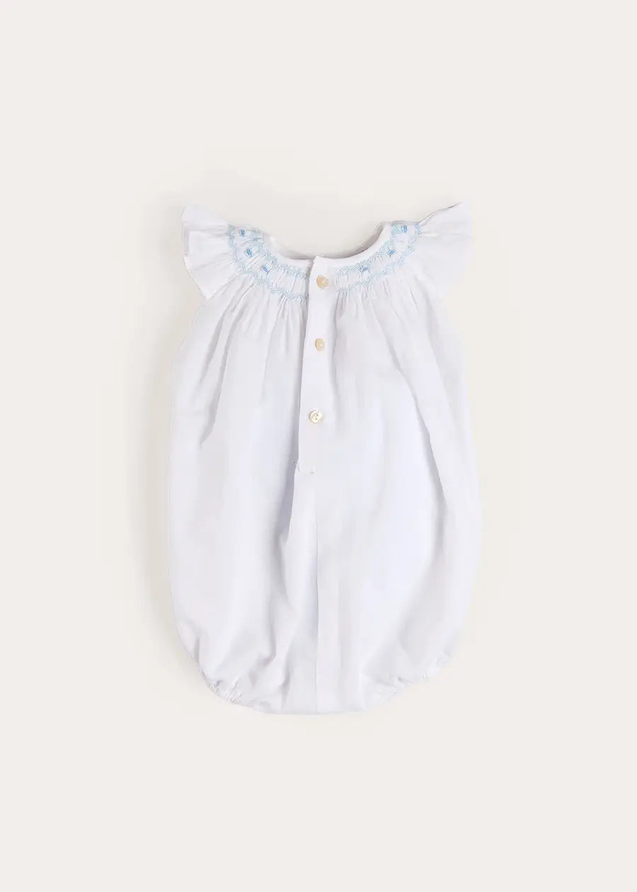 Hand Smocked Romper in Blue (3-18mths) Rompers from Pepa London