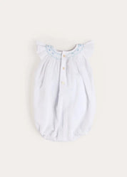 Hand Smocked Romper in Blue (3-18mths) Rompers from Pepa London