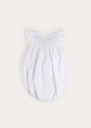 Hand Smocked Romper in Blue (3-18mths) Rompers from Pepa London