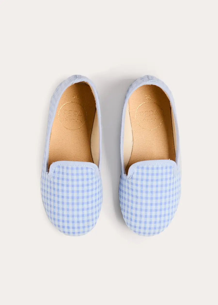 Beauchamp Gingham Slippers in Blue (24-35EU) Shoes from Pepa London