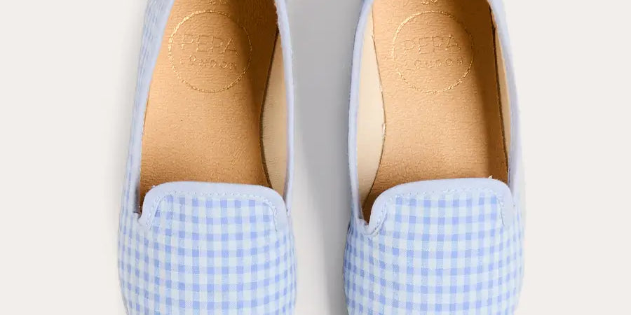 Beauchamp Gingham Slippers in Blue (24-35EU) SHOES from Pepa London
