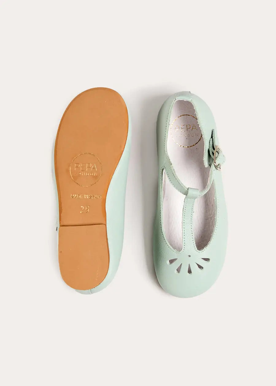 Petal Detail Charlotte Shoes in Mint (21-36EU) Shoes from Pepa London