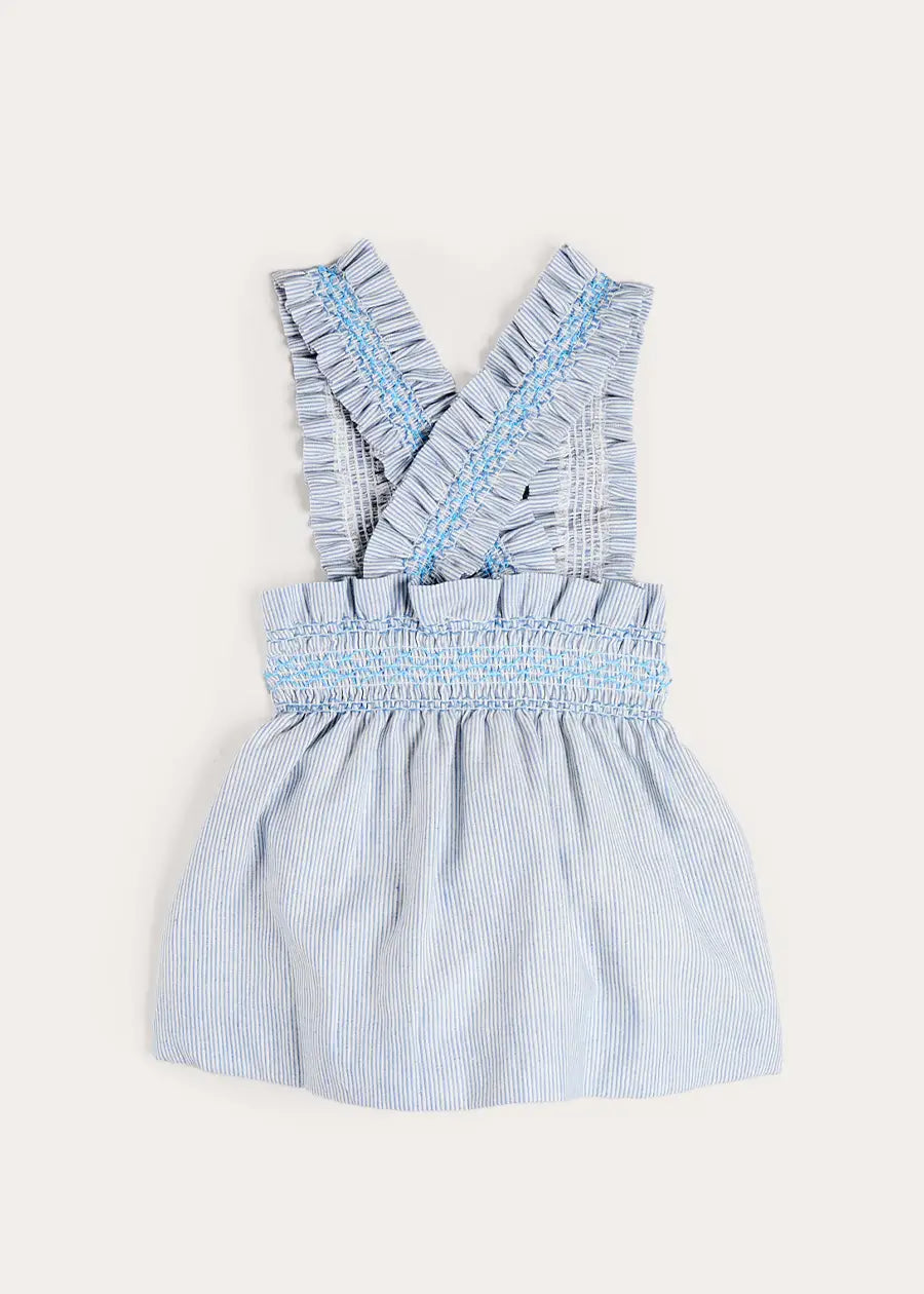 Alexander Stripe Smocked Skirt with Braces in Blue (18mths-6yrs) Skirts from Pepa London