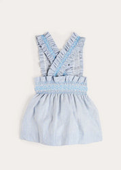Alexander Stripe Smocked Skirt with Braces in Blue (18mths-6yrs) Skirts from Pepa London