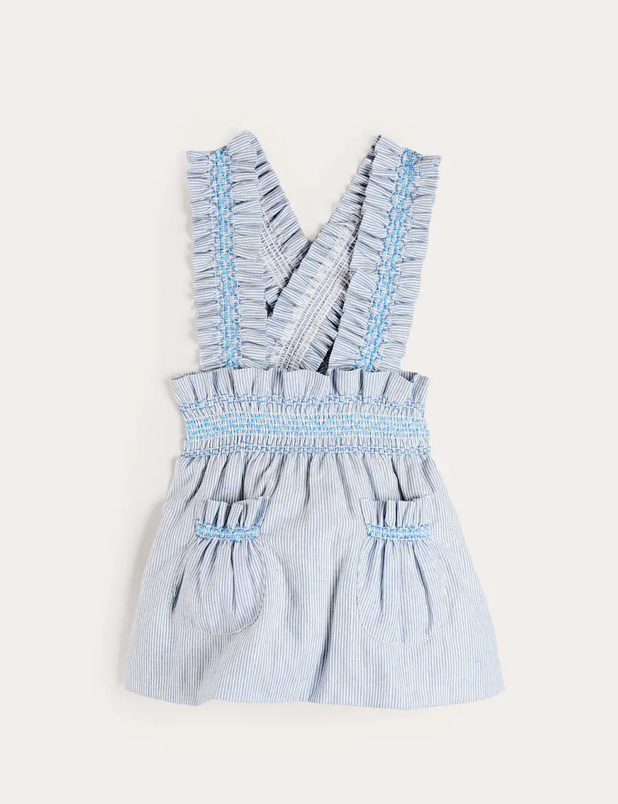 Alexander Stripe Smocked Skirt with Braces in Blue (18mths-6yrs) Skirts from Pepa London