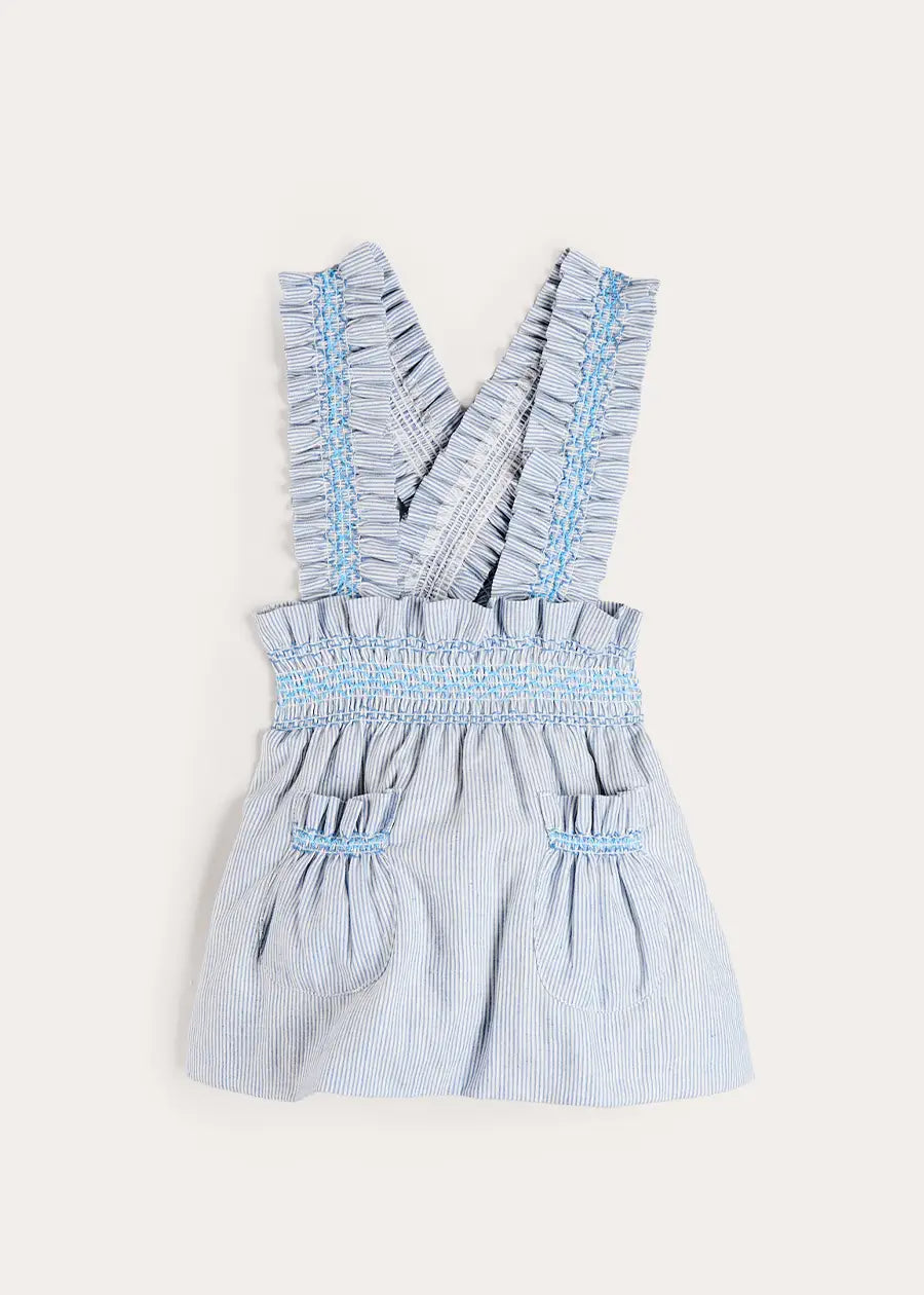 Alexander Stripe Smocked Skirt with Braces in Blue (18mths-6yrs) Skirts from Pepa London