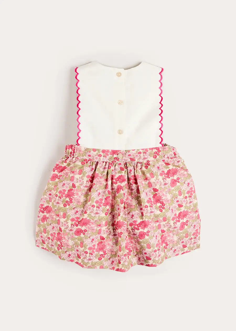 Margret Floral Bunny Embroidered Scallop Detail Pinafore Skirt in Pink (18mths-6yrs) Skirts from Pepa London