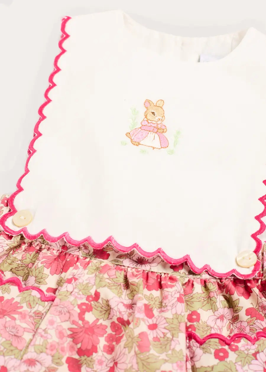 Margret Floral Bunny Embroidered Scallop Detail Pinafore Skirt in Pink (18mths-6yrs) Skirts from Pepa London