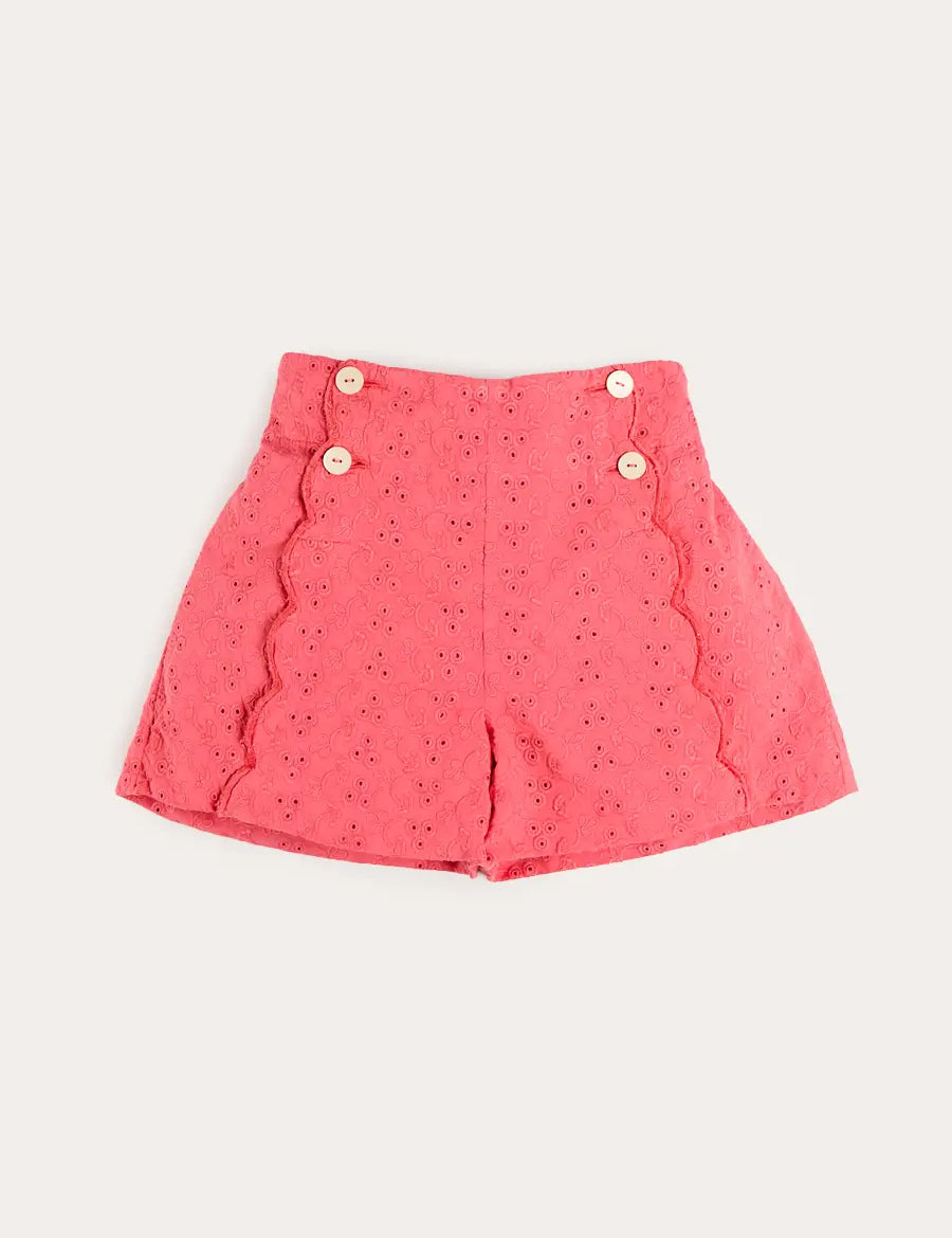 Broderie Anglaise High Waisted Shorts in Strawberry (4-12yrs) Shorts from Pepa London