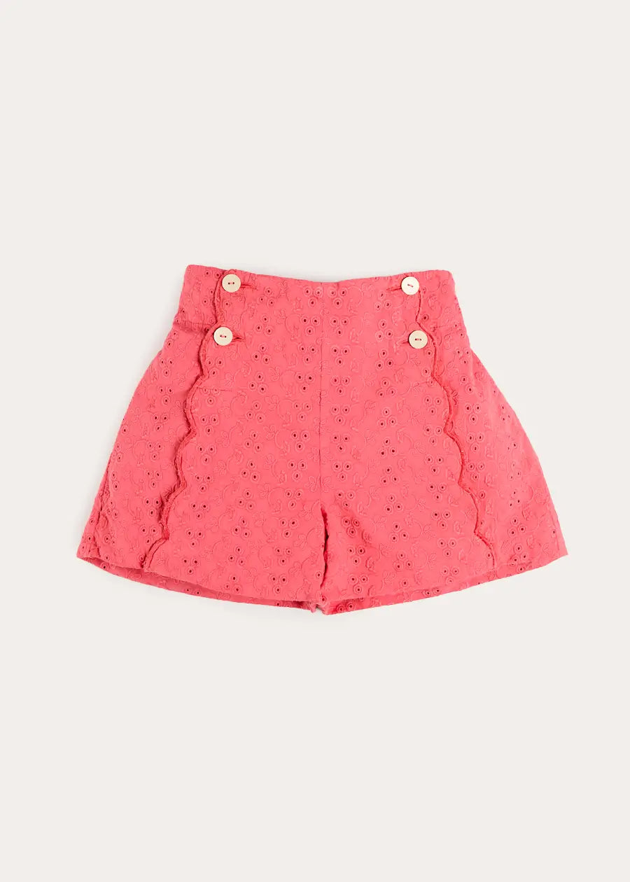 Broderie Anglaise High Waisted Shorts in Strawberry (4-12yrs) Shorts from Pepa London