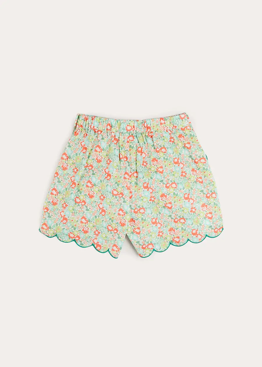 Mabel Floral Scallop Edge High Waisted Shorts in Green (2-12yrs) Shorts from Pepa London