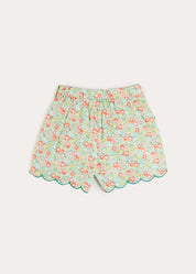 Mabel Floral Scallop Edge High Waisted Shorts in Green (2-12yrs) Shorts from Pepa London