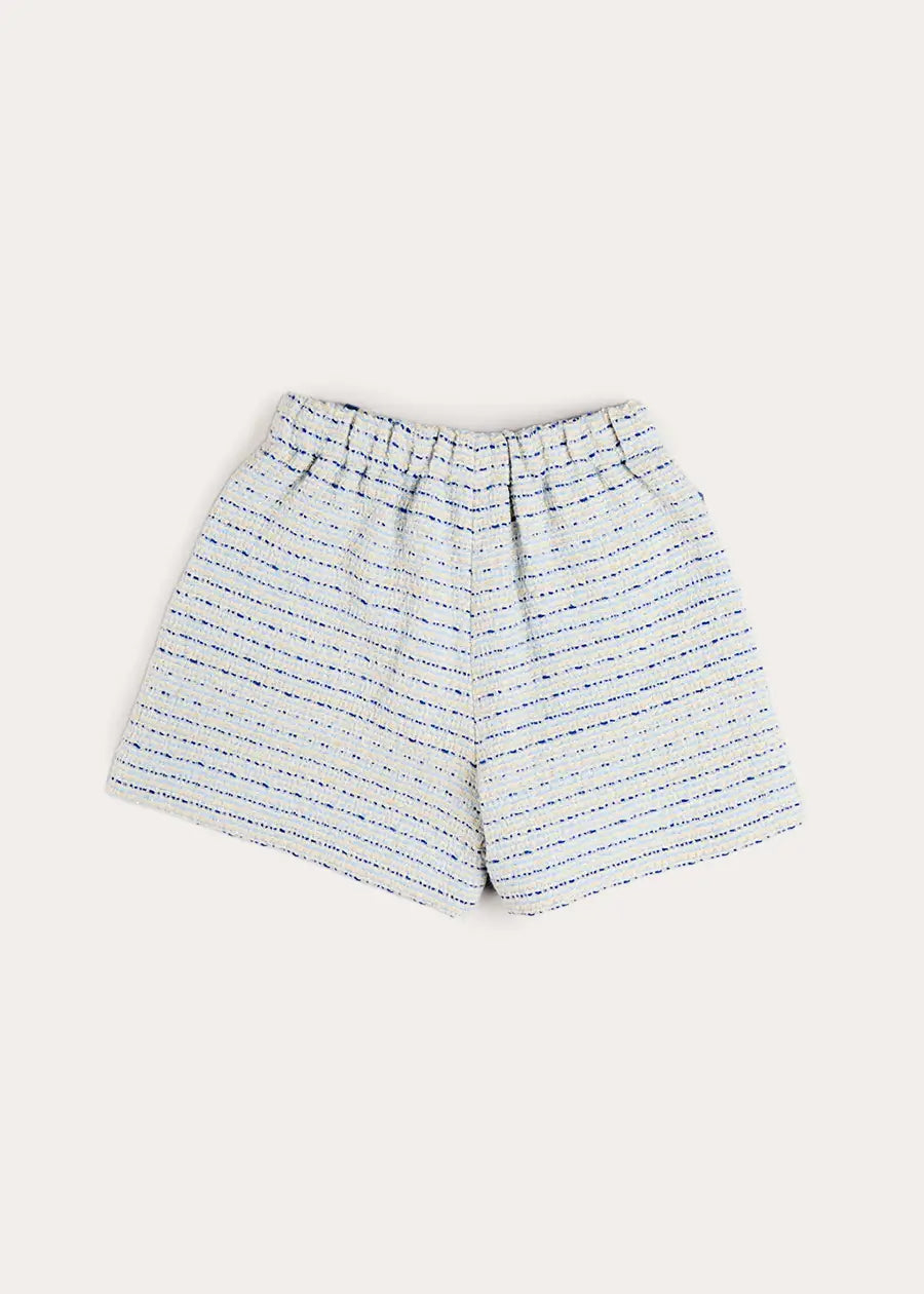 Brighton Boucle Tweed Gold Button Shorts in Blue (4-12yrs) Shorts from Pepa London