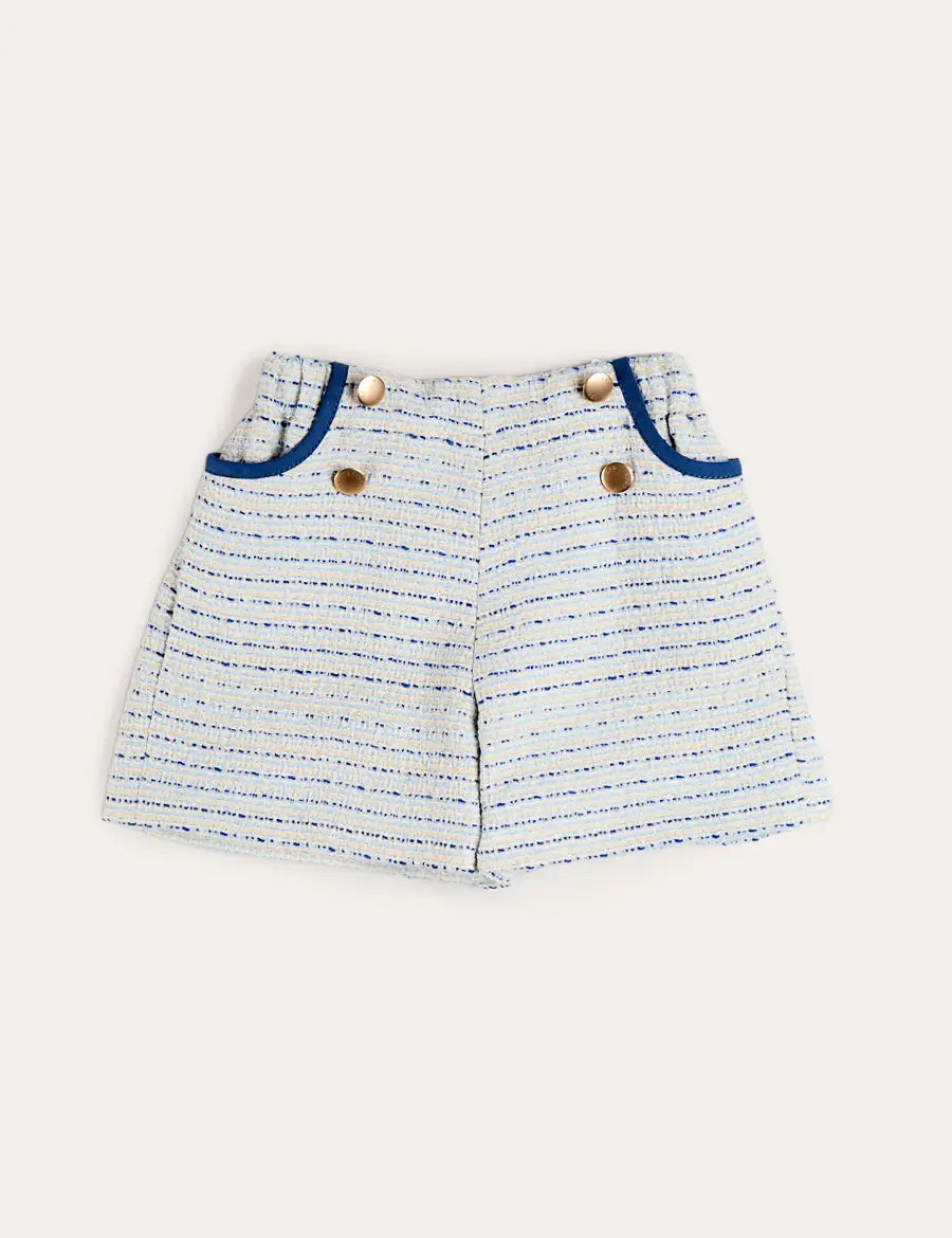 Brighton Boucle Tweed Gold Button Shorts in Blue (4-12yrs) Shorts from Pepa London