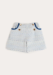 Brighton Boucle Tweed Gold Button Shorts in Blue (4-12yrs) Shorts from Pepa London