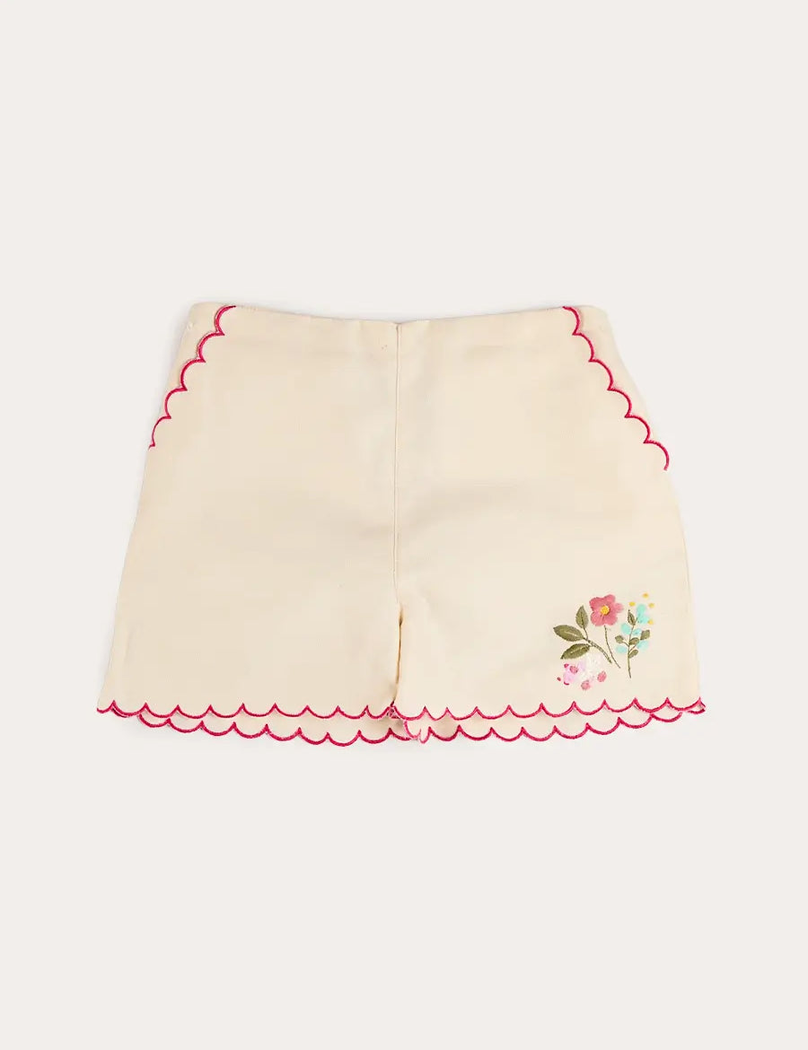 Wildflower Embroidered Scallop Edge Shorts in Cream (4-12yrs) Shorts from Pepa London