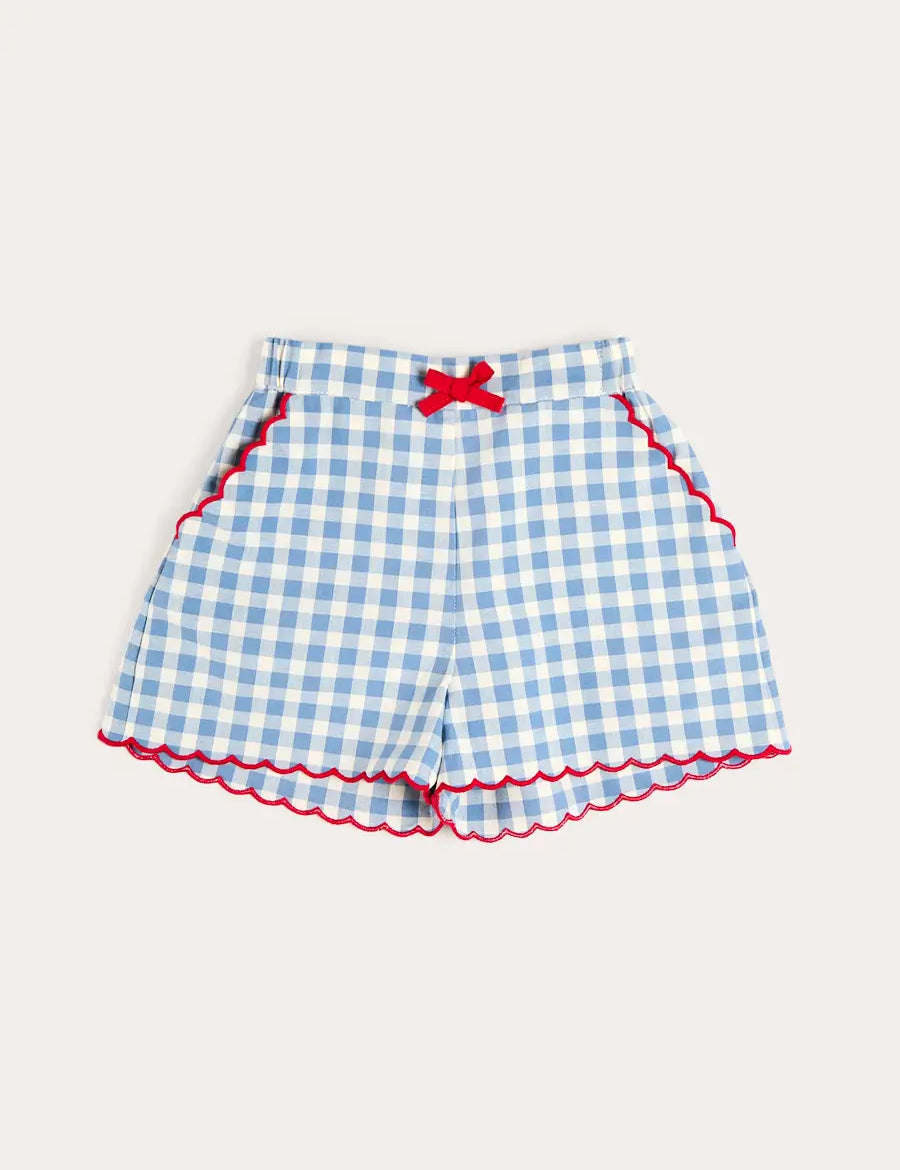 Darby Gingham Scallop Edge Bow Detail Shorts in Blue (18mths-12yrs) Shorts from Pepa London