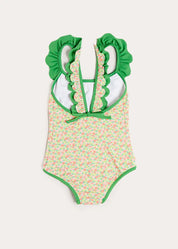 Annie Apple Print Ruffle Detail Swimsuit in Green (12mths- 10yrs) Swimwear from Pepa London