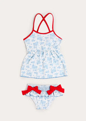 Audrey Toile Bow Detail Smocked Two Piece Swimsuit in Blue (12mths- 10yrs) Swimwear from Pepa London
