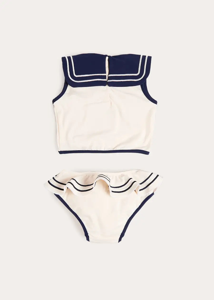 Mariner Collar Embroidered Boat Motif Two Piece Swimsuit in White (12mths- 10yrs) Swimwear from Pepa London