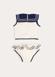 Mariner Collar Embroidered Boat Motif Two Piece Swimsuit in White (12mths- 10yrs) Swimwear from Pepa London