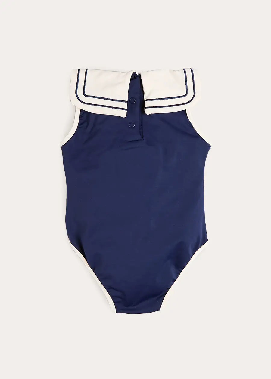 Mariner Collar Embroidered Boat Motif Swimsuit in Navy (12mths-10yrs) Swimwear from Pepa London