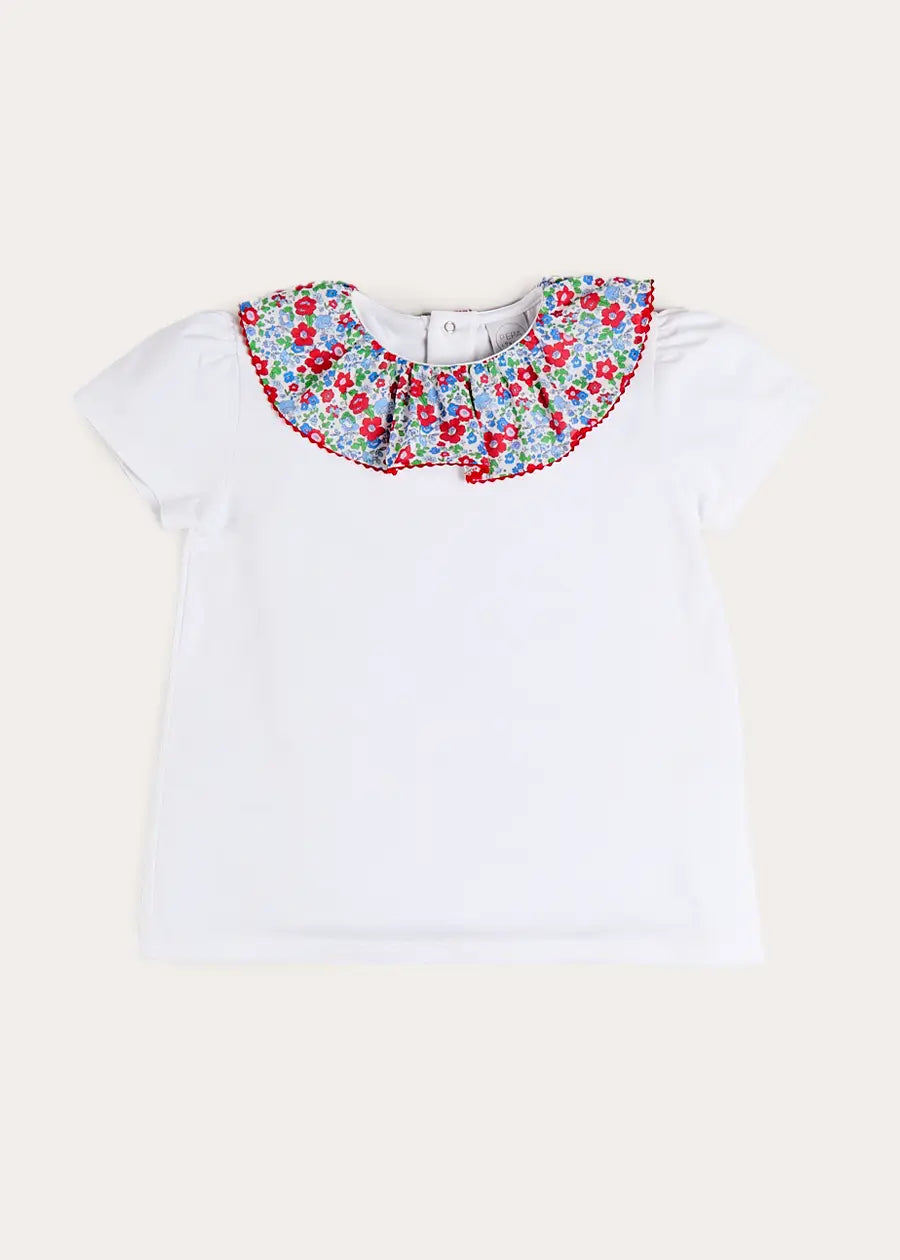 Emilia Floral Print Short Sleeve Top in Red (2-10yrs) TOPS & BODYSUITS from Pepa London