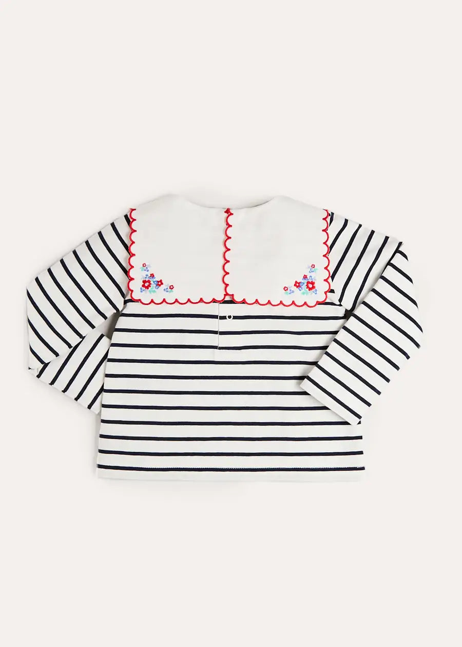 Sailor Stripe Floral Embroidered Mariner Collar Top in White (2-12yrs) TOPS & BODYSUITS from Pepa London