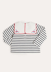 Sailor Stripe Floral Embroidered Mariner Collar Top in White (2-12yrs) TOPS & BODYSUITS from Pepa London