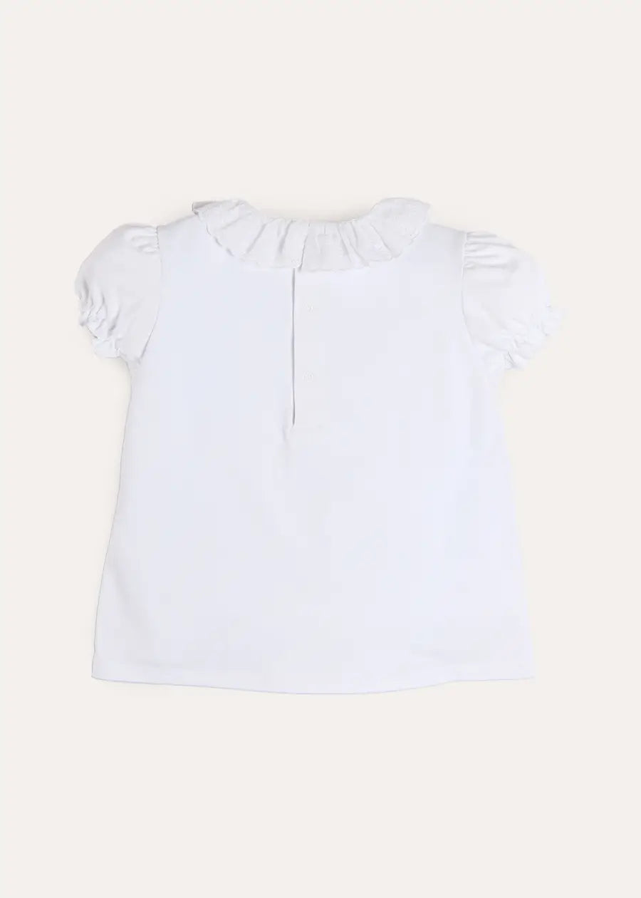 Broderie Anglaise Frill Collar Top in White (2-12yrs) Tops & Bodysuits from Pepa London
