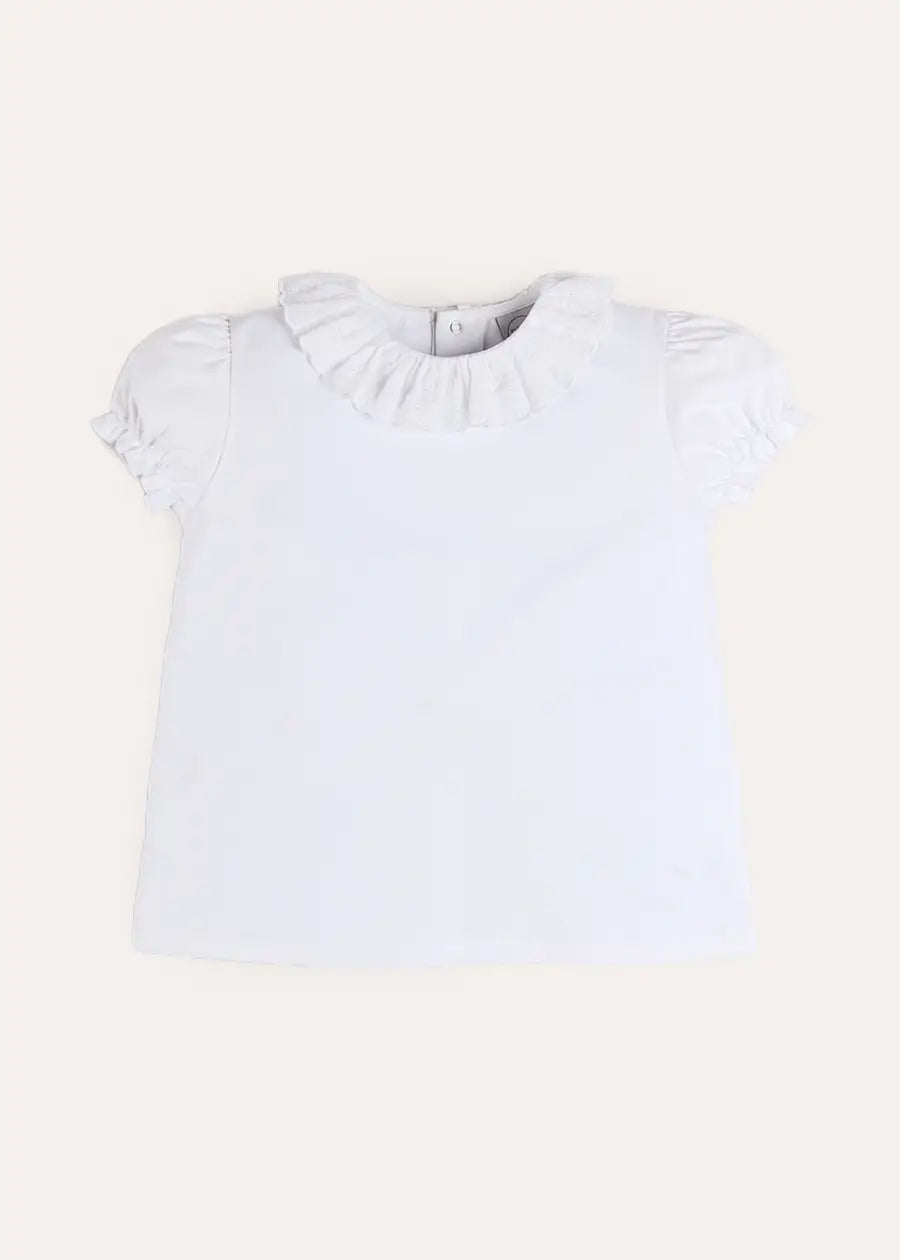 Broderie Anglaise Frill Collar Top in White (2-12yrs) Tops & Bodysuits from Pepa London