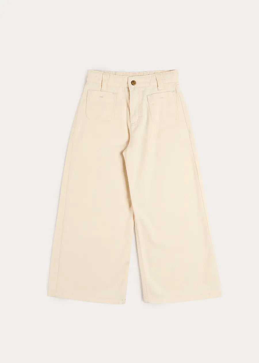 Soft Cotton Wide Leg Trousers in Cream (2-12yrs) Trousers from Pepa London