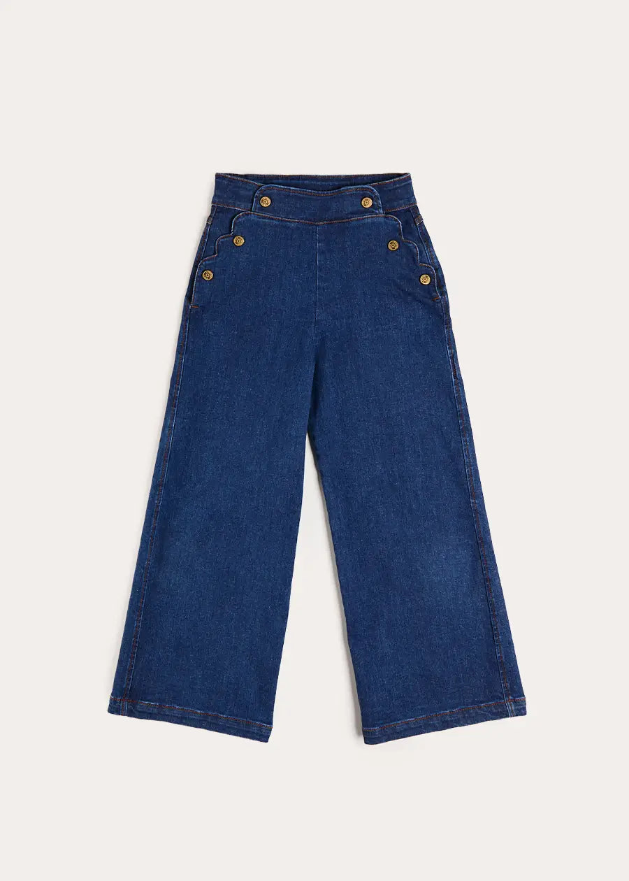 Scallop Detail Wide Leg Jeans in Blue Denim (2-12yrs) TROUSERS from Pepa London