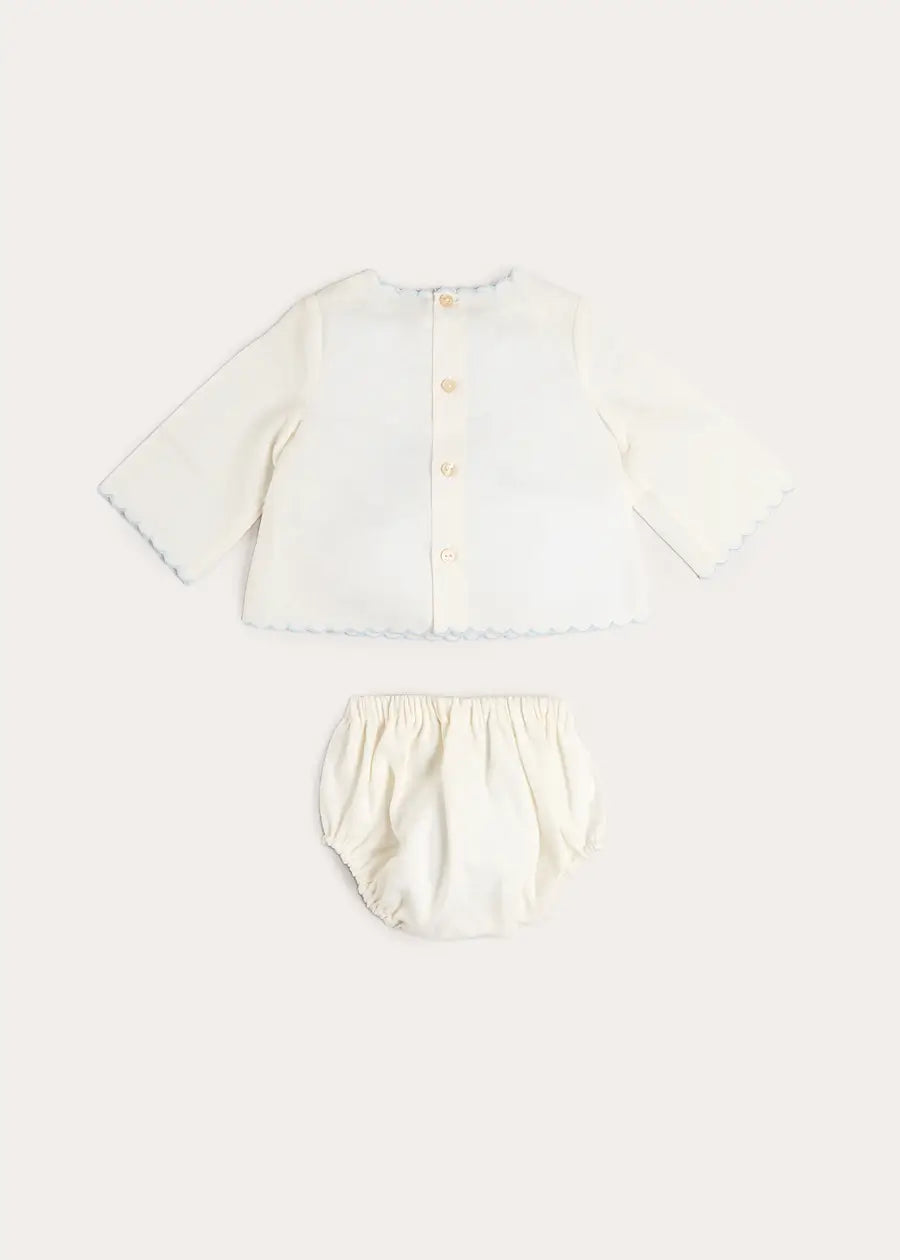 Whale Embroidered Scallop Edge Two Piece Set in Blue (1-6mths) Two Piece Set from Pepa London