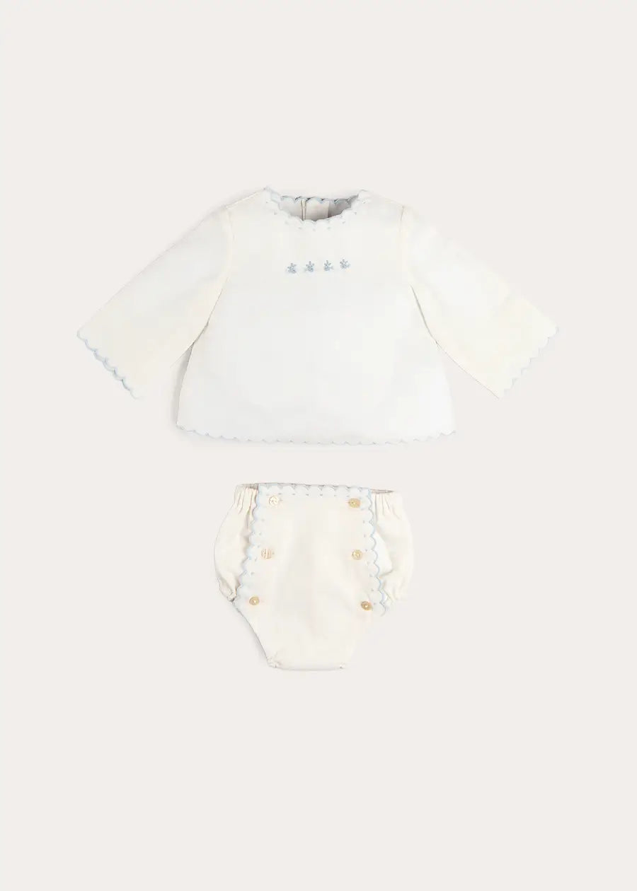 Whale Embroidered Scallop Edge Two Piece Set in Blue (1-6mths) Two Piece Set from Pepa London