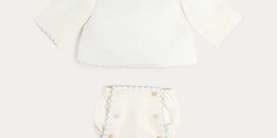 Whale Embroidered Scallop Edge Two Piece Set in Blue (1-6mths) Two Piece Set from Pepa London