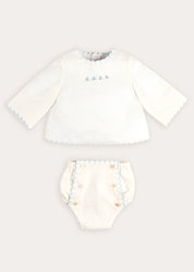 Whale Embroidered Scallop Edge Two Piece Set in Blue (1-6mths)