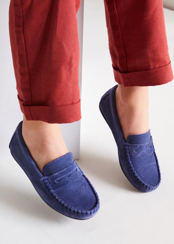 Suede Loafers in French Blue (25-34EU) Shoes  from Pepa London