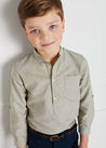 Mao Collar Subtle Stripe Long Sleeve Shirt in Green (4-10yrs) Shirts  from Pepa London