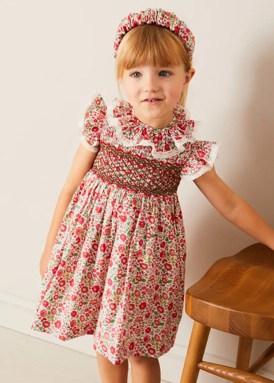 Margot Hand-Smocked Dress in Red Made with Liberty Fabric (12m-6yrs) DRESSES from Pepa London