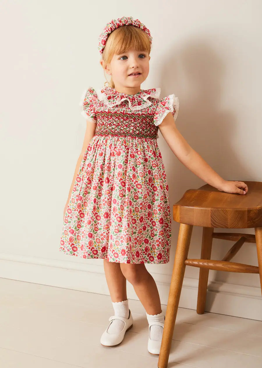 Margot Hand-Smocked Dress in Red Made with Liberty Fabric (12m-6yrs) DRESSES from Pepa London