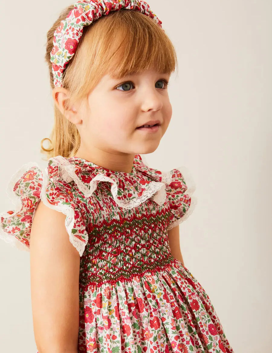 Margot Hand-Smocked Dress in Red Made with Liberty Fabric (12m-6yrs) DRESSES from Pepa London