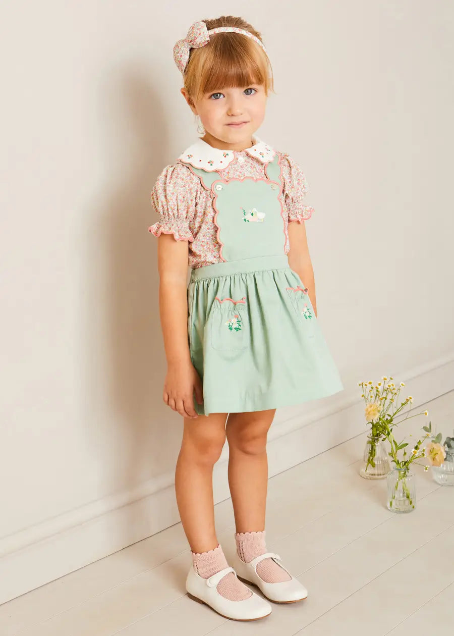 Duck Embroidered Scallop Detail Skirt With Braces in Green (18mths-6yrs) SKIRTS from Pepa London