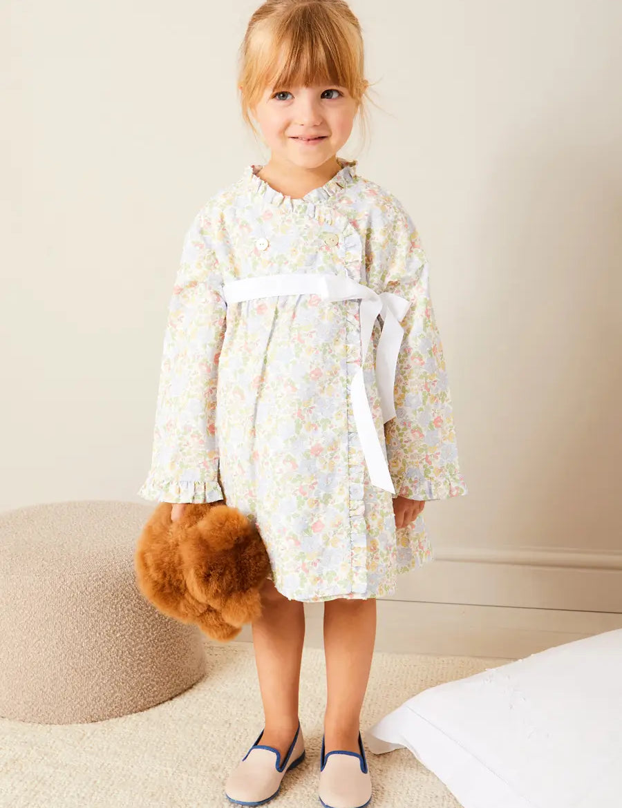 Clara Floral Bow Detail Dressing Gown in Green (18mths-10yrs) NIGHTWEAR from Pepa London