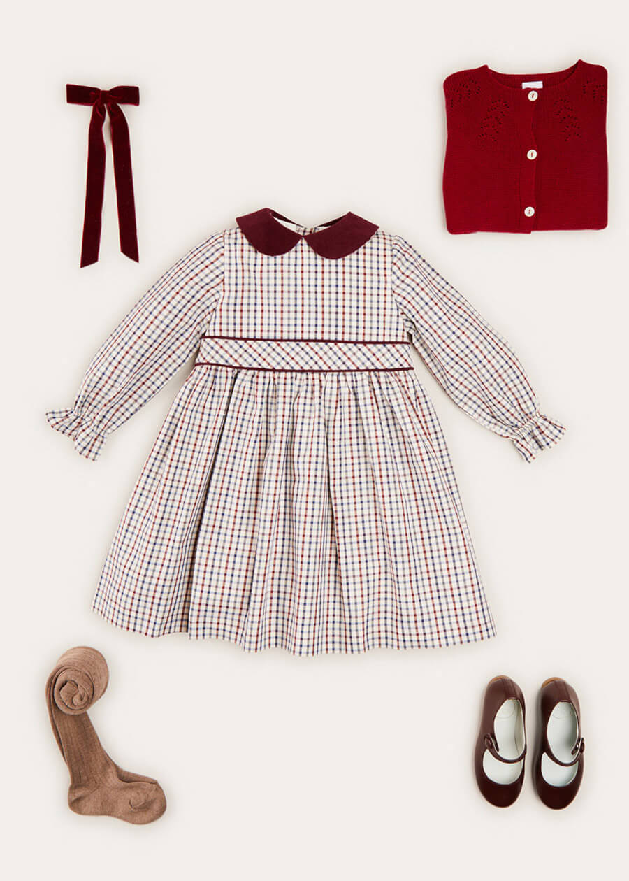 Ebury Check Peter Pan Collar Belted Dress In Beige (2-10yrs) DRESSES from Pepa London