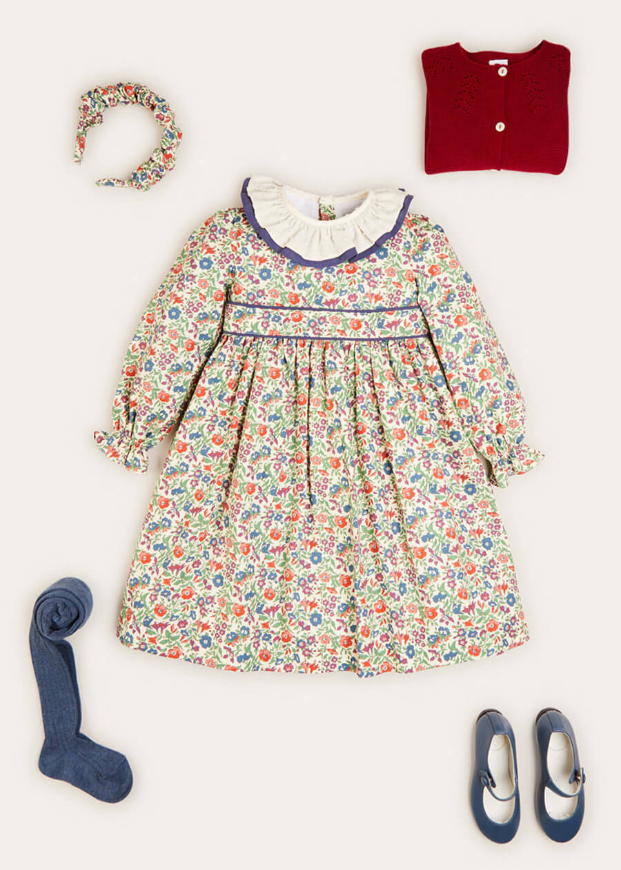 Floral Ruffle Collar Dress In Multi (12mths-10yrs) DRESSES  from Pepa London