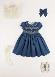 The French Blue Hand Smocked Dress Girl Look Look  from Pepa London