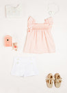 Striped Smock Detail Ruffle Sleeve Blouse in Tangerine (4-10yrs) Blouses  from Pepa London