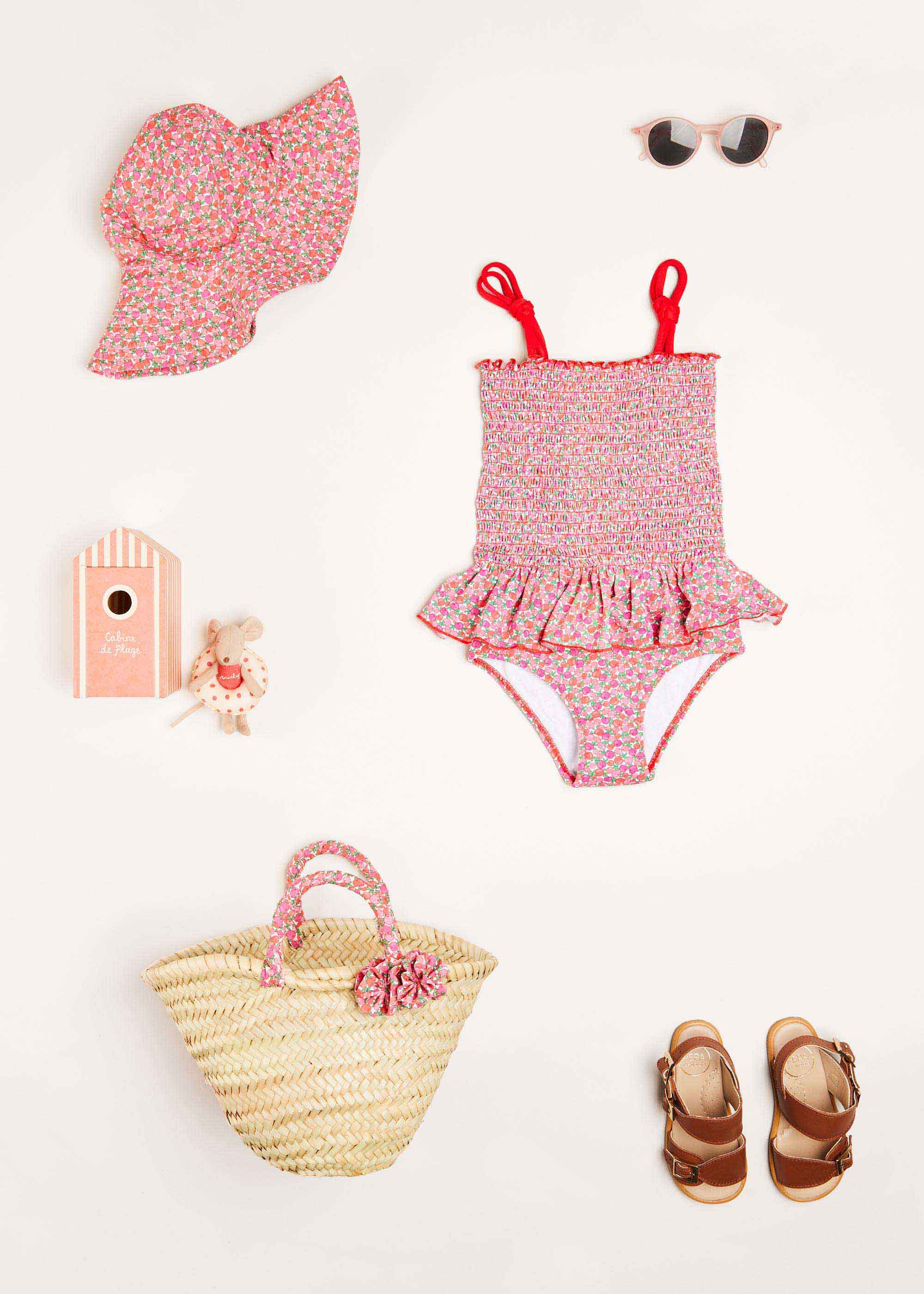 Annie Floral Print Smock Detail Swimsuit in Pink (2-8yrs) Swimwear  from Pepa London