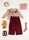 Corduroy Wide Leg Gold Button Trousers in Burgundy (4-10yrs) Trousers  from Pepa London